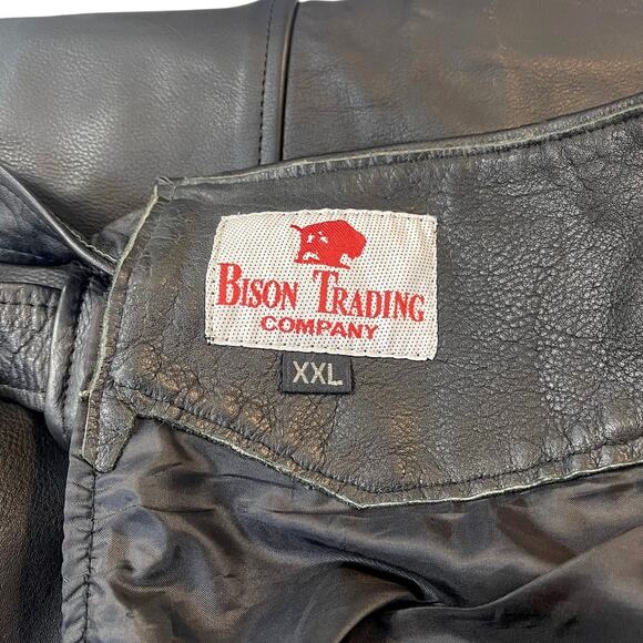 Bison Trading Co Vintage Leather Motorcycle Chaps Mens XXL Black - Picture 8 of 9